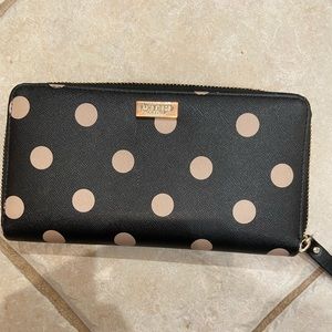 Kate spade black wallet with tan polka dots
